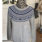Talbots Talbot Winter Sweater Women Gray Blue Fair Isle Crew Neck Sz Lp Cotton Blend Photo 6