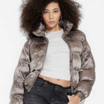 Wild Fable Cropped Light Puffer Jacket with High Collar Bronze Size Small Photo 0