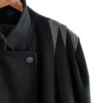 Vintage 80s 100% wool leather shoulder double breasted long over coat size XXL Black Photo 1