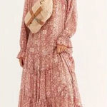 Free People New! Red Floral Print Bohemian Feeling Groovy Ruffle Maxi Dress, S Photo 0