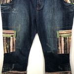 Alberto Makali NEW Dark Wash Cropped Jeans Striped Cargo Pockets & Trim Sz 14 Photo 2