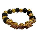 Feng Shui Black and gold tone Mantra Bead Bracelet with Double dragons Photo 5