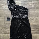 Lulus Shimmering Star Black Sequin One-Shoulder Flutter Sleeve Dress Photo 5