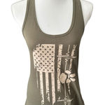 Next Level Apparel Next Level Soldier Solutions Army Green Graphic Tank Top with American Flag Photo 0