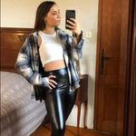 ✨ Plaid Print Button Up Curved Hem Overcoat✨ Black Size M Photo 6