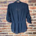 Mileage  Black Sheer 3/4 Roll Tab Sleeve Cinched Tie Waist Blouse Women's Large Photo 5