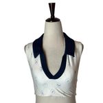 We Wore What Shirt Women Small Ivory Blue Sports Collared Crop Top Tennis Golf Photo 1