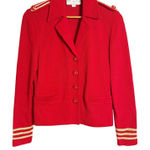 St. John  Collection Red Knit Gold Stripe Trim Notch Collar Button Front Jacket 2 Photo 0