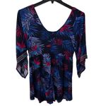 Roxy Size Small Tropical Print 3/4 Sleeve Mini Dress Atec Boho Swim Cover Up Photo 3