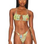 Free People Sz L new 2 pc bikini It's Now Cool Square Tie Bikini Top Green aztec Photo 0