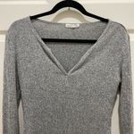 Socialite  Gray Ribbed V-Neck Long Sleeve Bodysuit Photo 1