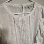 Loft  Textured White Blouse with Ruffle Detail Photo 1