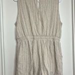Allie Rose Women Linen Blend Romper Sz L Stripe Sleeveless Side Pockets Beige Green Size L Photo 1