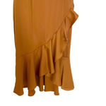 AmyLynn Amoura Ruffle Midi Satin Wedding Guest Dress Tan Size S NWT Orange Photo 6