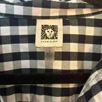 Anne Klein Navy Checkered 3/4 Length Sleeve Tie Front Button Down Shirt Top Photo 2