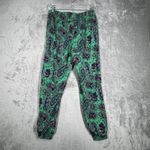 Aerie Pants Womens Medium Green Pink Paisley Satin Jogger Casual Preppy Colorful Photo 2