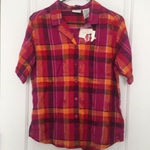 White Stag  Women's Pink Plaid Short Sleeve Button-Up Shirt Top Size Medium Photo 0