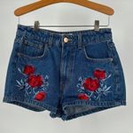 H&M Coachella collection floral embroidered high rise Jean shorts in size 6 Photo 0