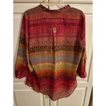 AB Studio Women's XL Geometric Print V Neck Tunic Blouse Top Roll Tab Sleeves Photo 4