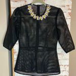 Gracia  Black Mesh Blouse with Embellished Neckline Photo 0