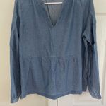 Loft  Womens Chambray Peasant Shirt Blue Pullover Blouse Top M Petite Minimalist Photo 2