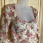 Windsor Thin Cropped Pink Roses Corset Top With Bra Cups Front Hooks Small Photo 4