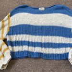 Urban Outfitters  Blue & Yellow Striped Cropped Slouchy Distressed Sweater Size M Photo 4