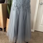 Azazie Dusty Blue Mermaid Sequin Tulle Laurie Romy Floor Cap Sleeve Formal Dress Photo 3