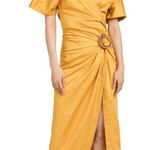 Cult Gaia  Calista Short Sleeve Faux Wrap Midi Dress‎ in Tumeric Gold Yellow Sz 2 Photo 0