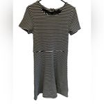 Madewell  Women's Fit & Flare Black & White Striped Short‎ Sleeve Dress Size L Photo 9