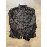 H & D collection distressed Denim cotton and leather women Moto‎ jacket Sz M Black Size M Photo 7