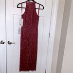 Mac Duggal NWT Red Hand Embellished Halter Neck Midi Sheath Dress - 70110 Burgundy Photo 2