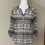 About A Girl  Juniors Black & White Chiffon Aztec Print Henley Top Small Photo 0