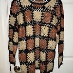 Northeast Knitters NEK Metallic Crochet Block Squares Knit Sweater Photo 0