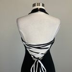 Betsy and Adam Women's Formal Dress Size 4 Black Crepe Tie Up Backless Halter Gown Photo 7