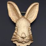 Vintage Gold Tone Rabbit Head Brooch – Animal Costume Jewelry Pin Photo 0