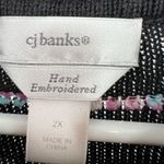 cj banks  hand embroidered zip up cardigan sweater vest black pastel 2X ramie Photo 5
