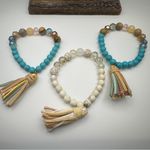 Twilight Gypsy Collective Beaded turquoise White stretch bracelets Boho tassels Blue Photo 5