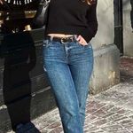 REWASH  HIGH RISE CUFFED STRAIGHT ANKLE JEANS -VINTAGE BLUE BLACK Photo 5