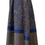  Scarf Wrap 70% Pashmina 30% Silk, 27"x 70"‎ Blue/Gold Patterned Fringe Photo 0