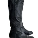 Frye Tall Riding Boots Womens 8.5 Pebbled Leather Black Cara Roper Pull On Photo 2