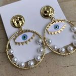 Evil Eye Pearl Beaded Stud Drop Earrings Gold Photo 1