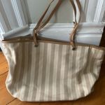 Eddie Bauer  striped canvas tote purse bag leather straps Photo 1