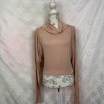FP Movement Free People Beige Cowl Neck Long Sleeve Open Back Twist Crop Top NWT Tan Size L Photo 8