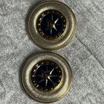 Vintage Gold Tone Nautical Clip On Earrings Round Blue Resort Cruise Statement Photo 5