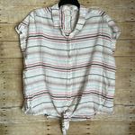Weatherproof  Vintage Washable Linen Striped Shirt - Size XXL - Tie Front Top Photo 0