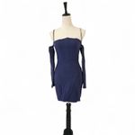 Camila Coelho  Victorya Mini Dress Navy XS Embellished Off Shoulder Long Sleeve Photo 3