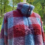 Eddie Bauer  XL High Neck Blue & Maroon Plaid Fleece Sherpa Top 1/4 Zip Photo 1