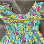 Umgee  Floral Mini Dress - blue green pink smocked back L Photo 4