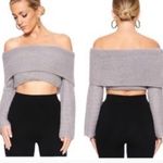 Naked Wardrobe Off The Shoulder Just Own Knit Cropped Cozy Sweater: Light Grey Photo 4